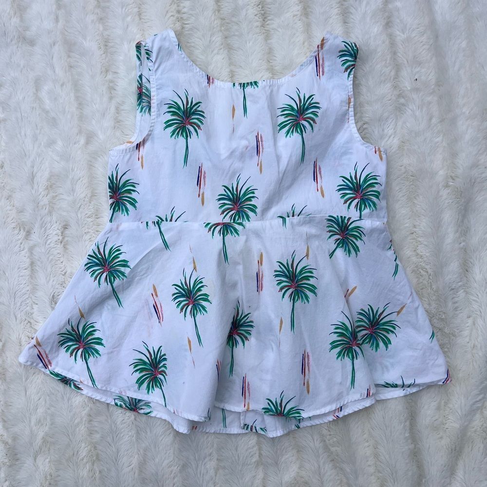 Zara Palm Trees V neck front lace up Print Tie Back size 11/12